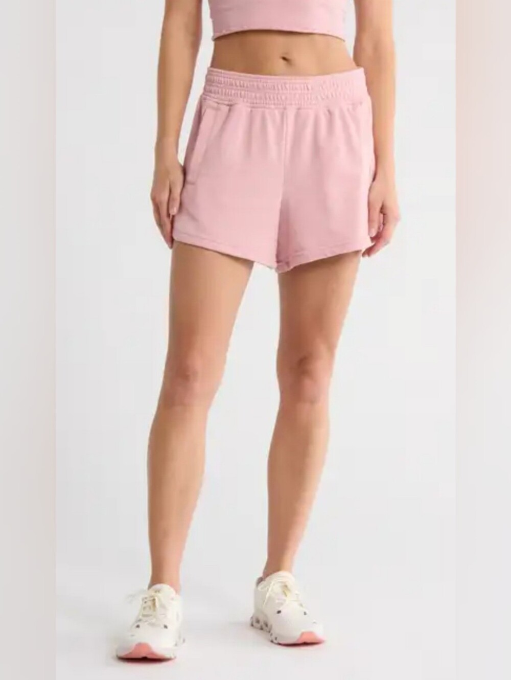 Women's Cozy Pink Elastic-Waist Shorts